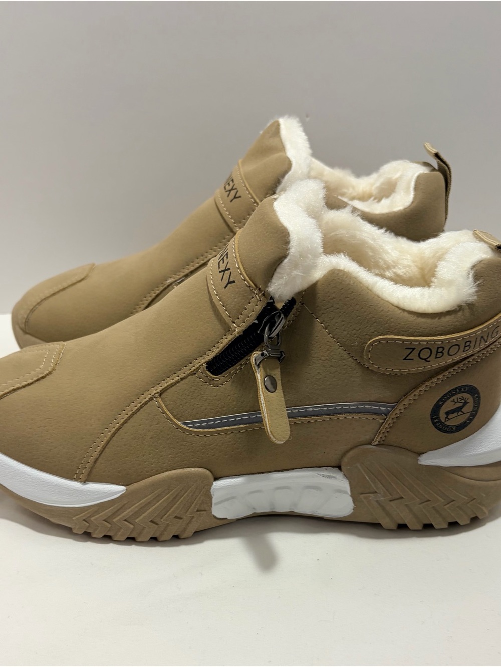 Mens Cozy Shearling-Lined Tan Faux-Fur Winter Ankle Boots